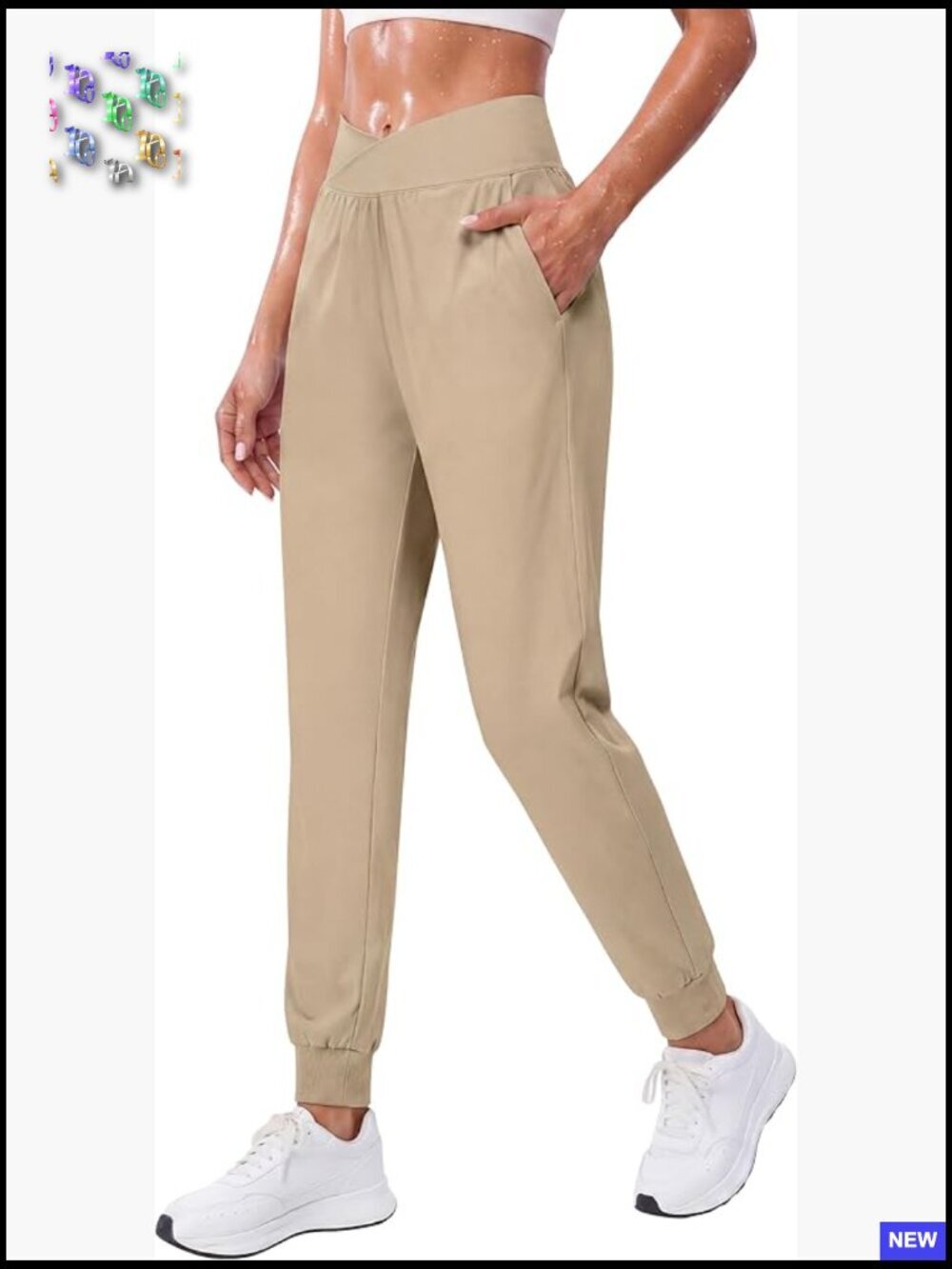 High Waisted Joggers with Pockets - Lightweight Cross V Waist Active Pants